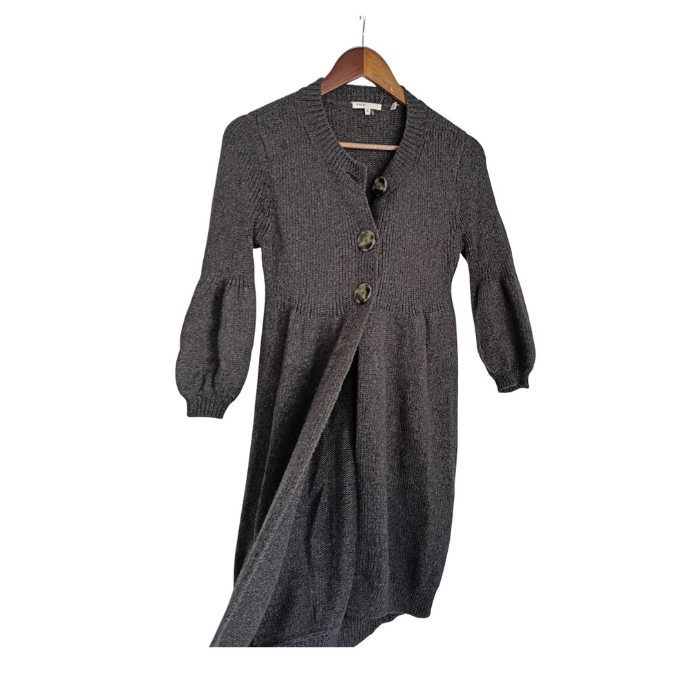 Vince Charcoal Gray Wool Blend Longline Cardigan Balloon Sleeve Sweater S $398